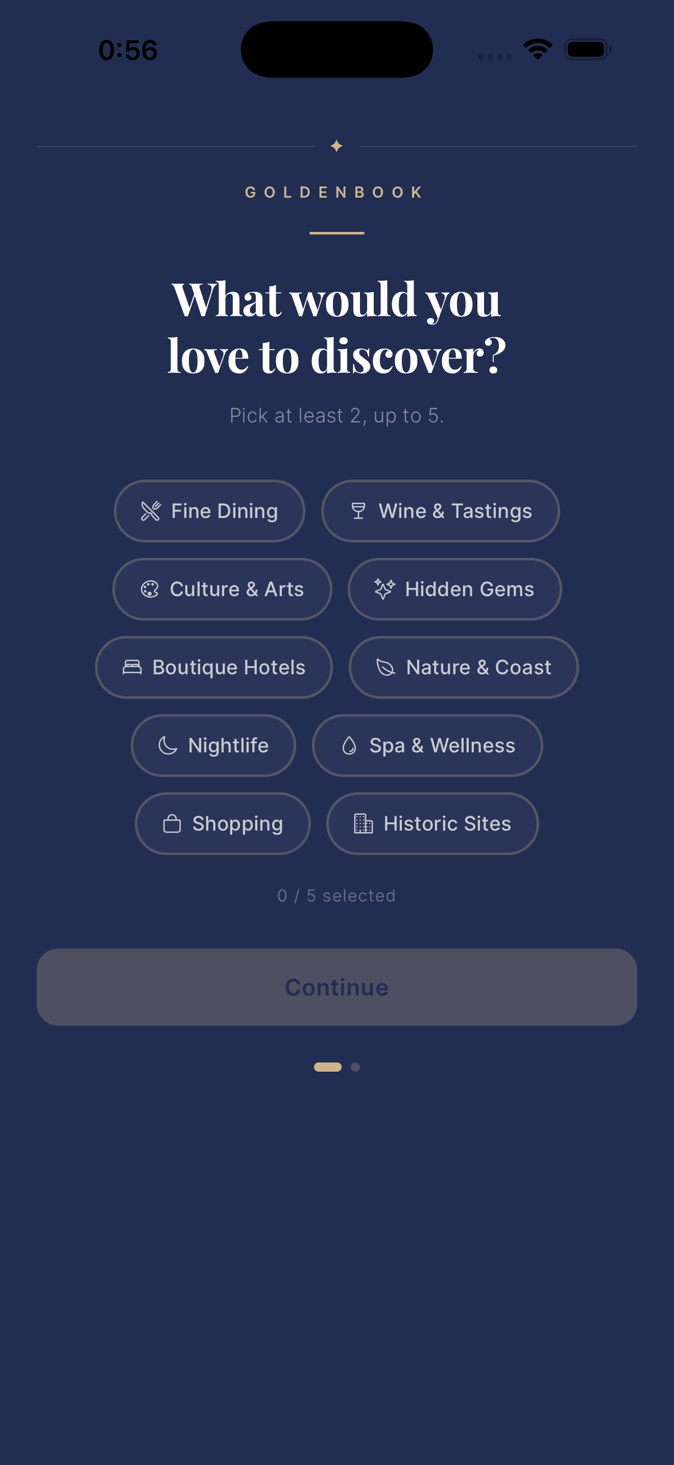 Goldenbook Go onboarding screen