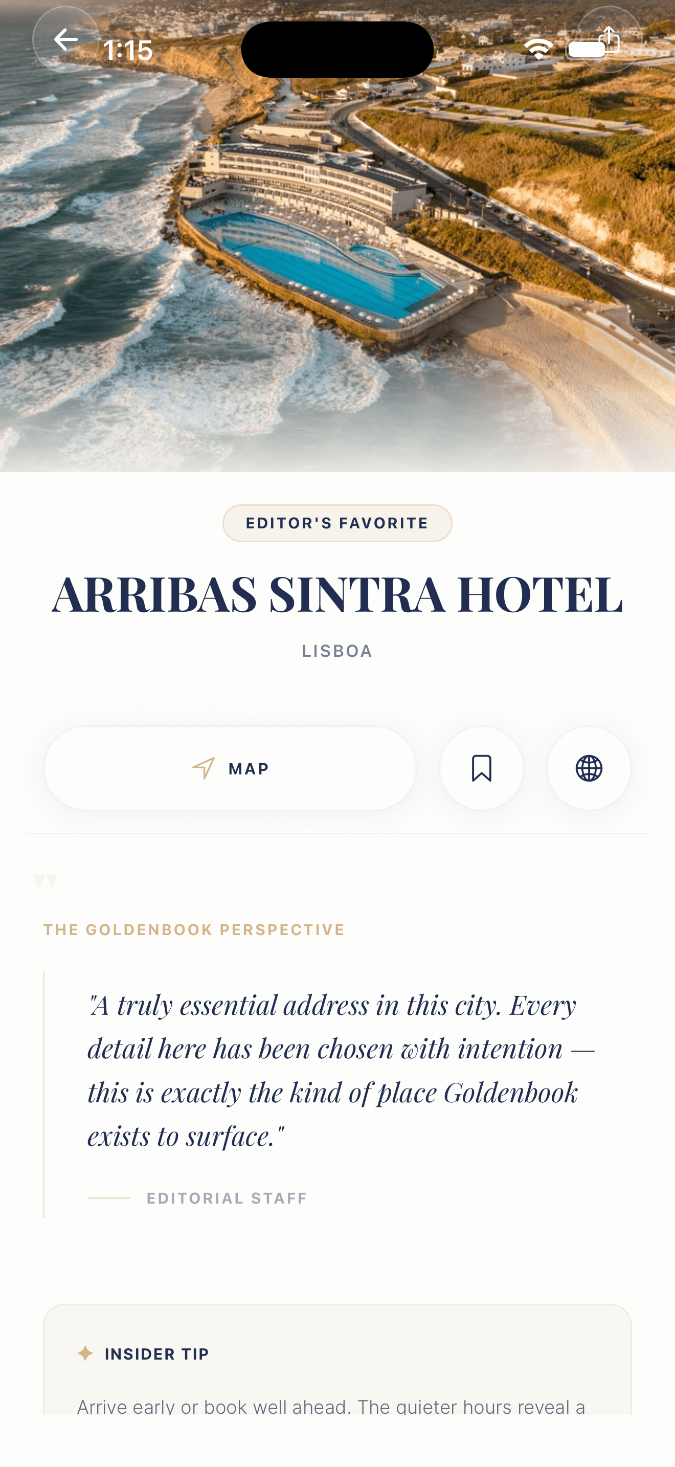 Goldenbook Go place detail screen